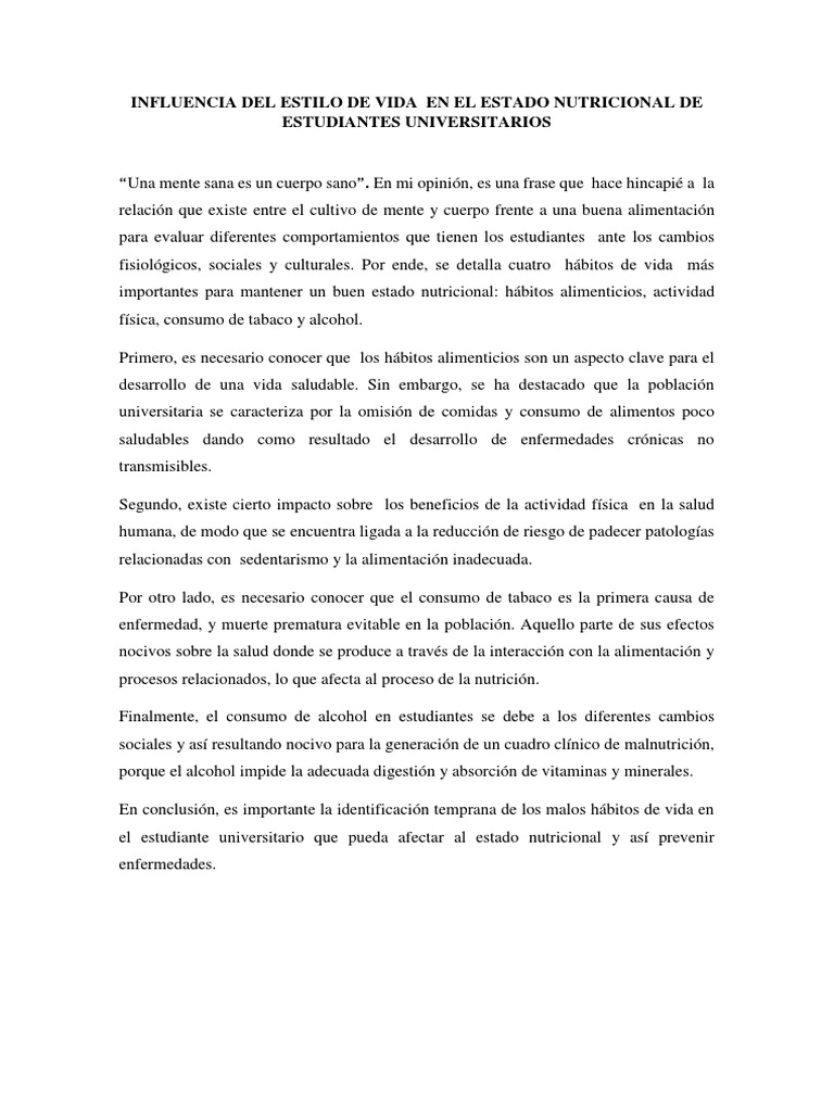 Estilo de Vida y Nutrición en Universitarios | PDF | Nutrición | Dieta ...