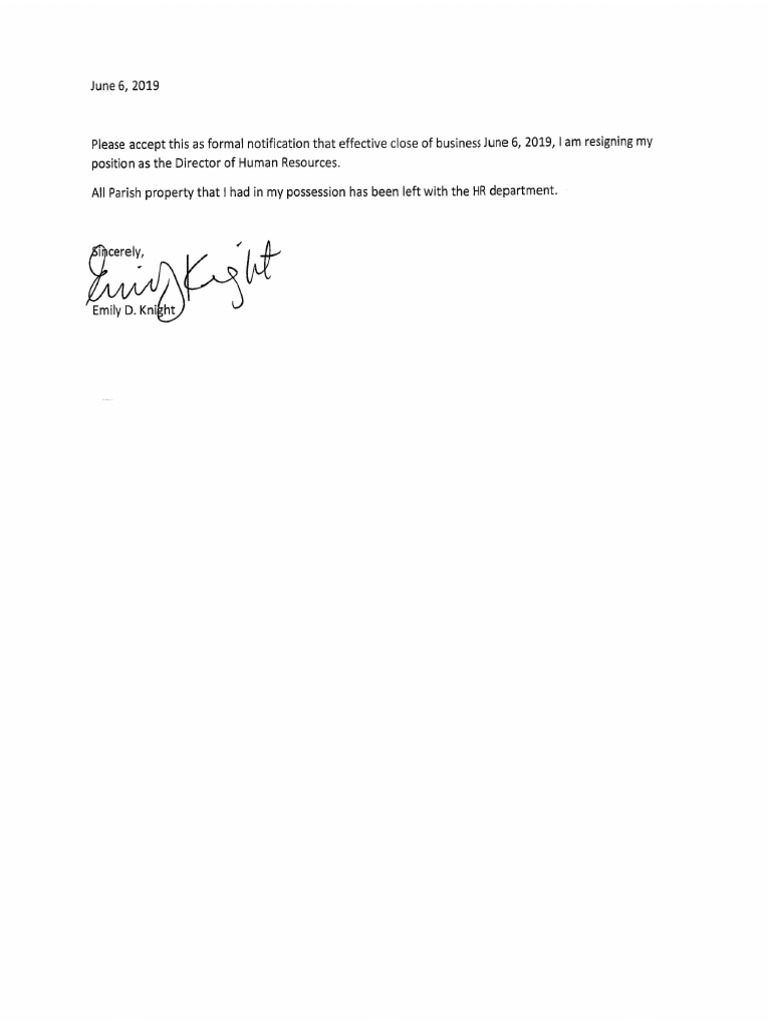Emily Knight Resignation Letter Pdf