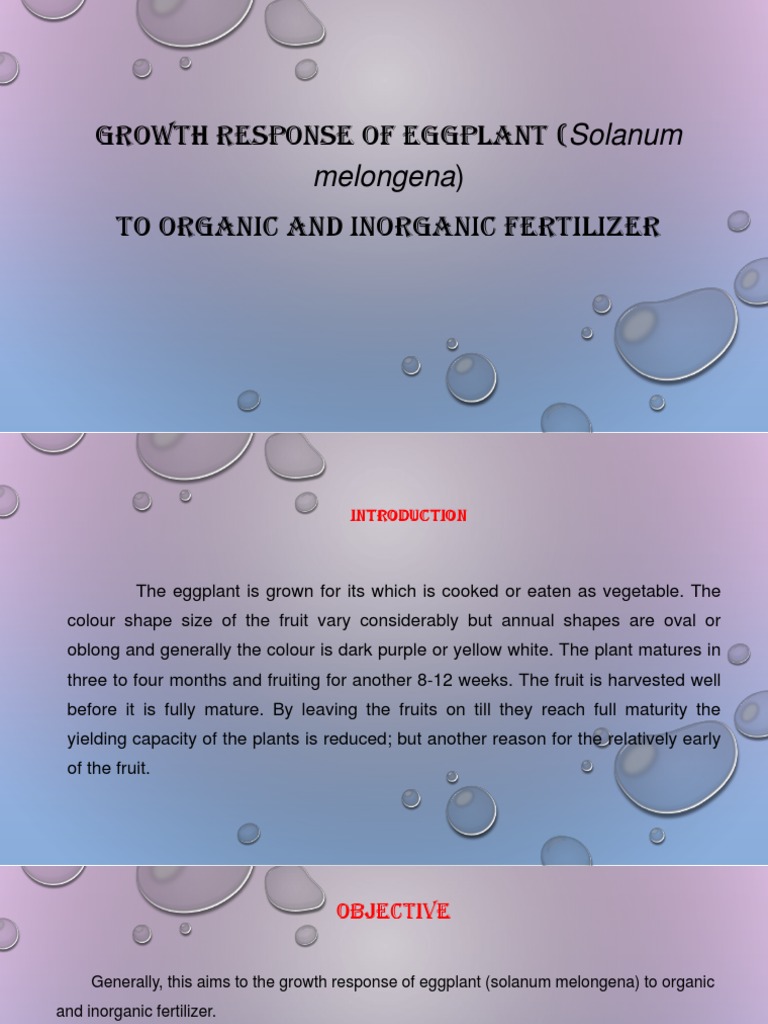 Growth Response of Eggplant (Solanum To Organic and Inorganic ...