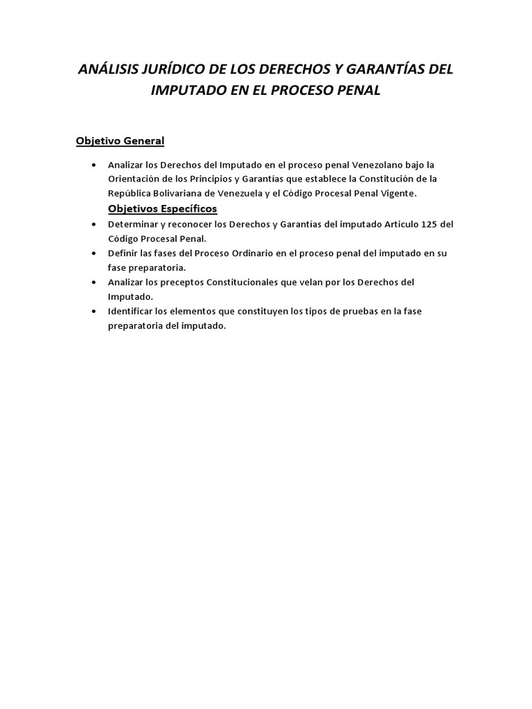 Derechos del Imputado en Proceso Penal | PDF | Procedimiento Criminal ...
