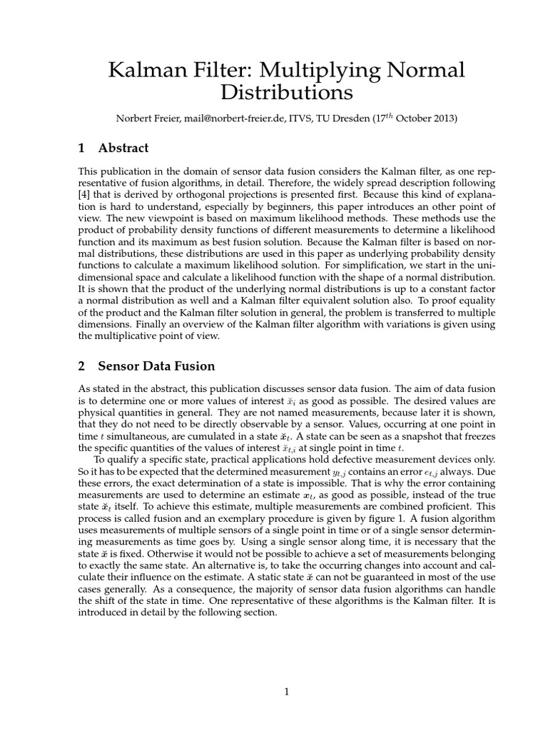 Kalman Filter: Multiplying Normal Distributions | PDF | Kalman Filter ...
