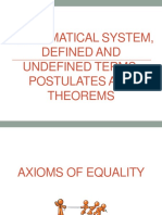 Mathematical System, Defined and Undefined Terms, Postulates and Theorems