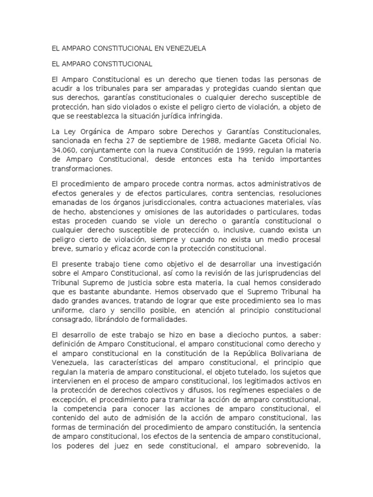 El Amparo Constitucional en Venezuela | PDF | Caso de ley | Derecho ...
