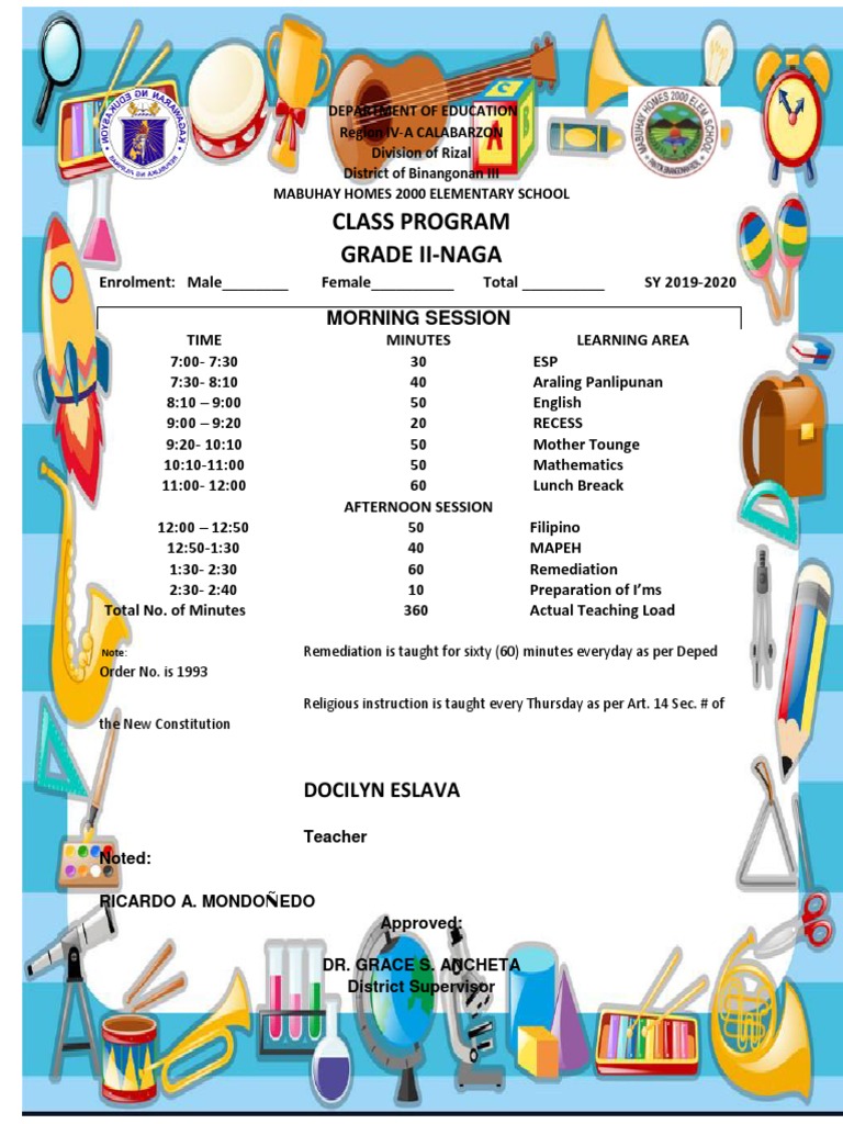 Grade II Class Program 2024-2025 | PDF | Educational Organizations ...