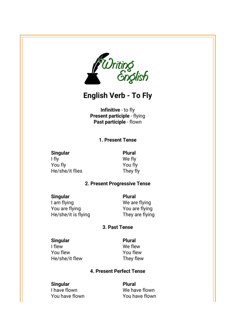 English Verb To Fly PDF Perfect (Grammar) Grammatical Tense