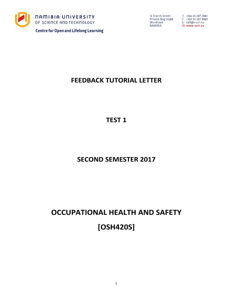 Occupational Health and Safety Test 1 Memorandum PDF Occupational