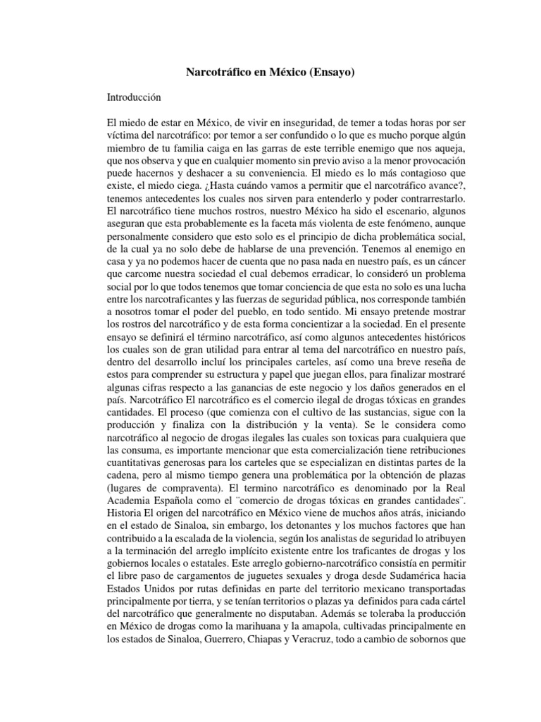 Ensayo Narcotrafico | PDF | Cartel de Sinaloa | Comercio ilegal de drogas