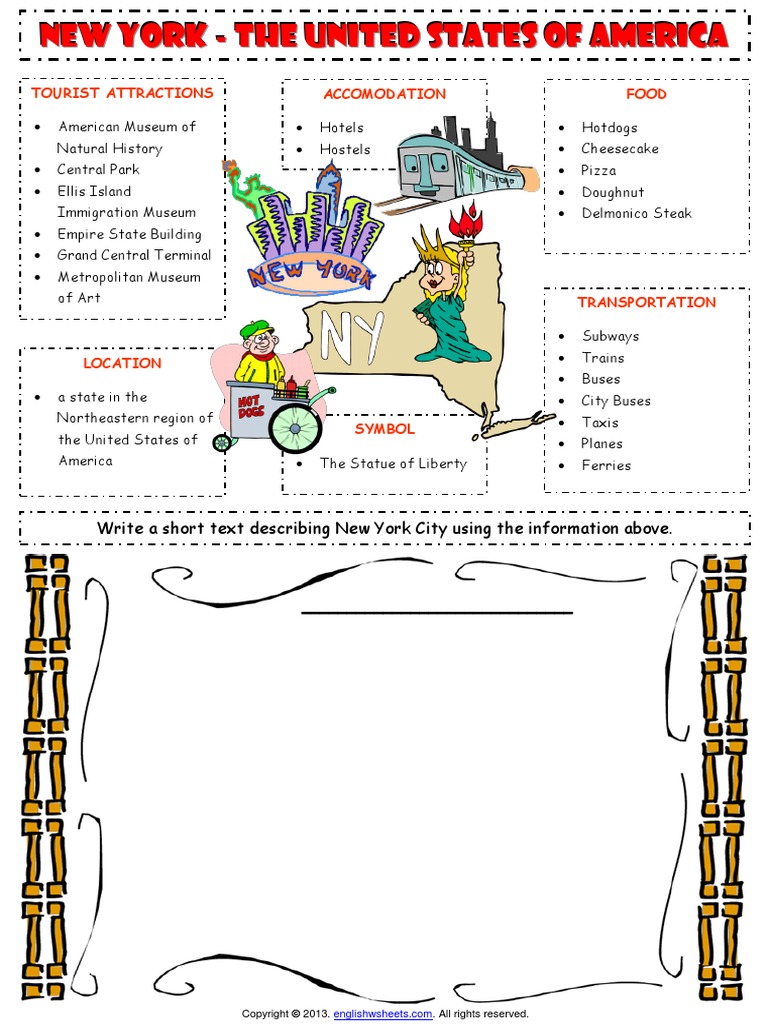New York City Writing Exercise Worksheet  PDF
