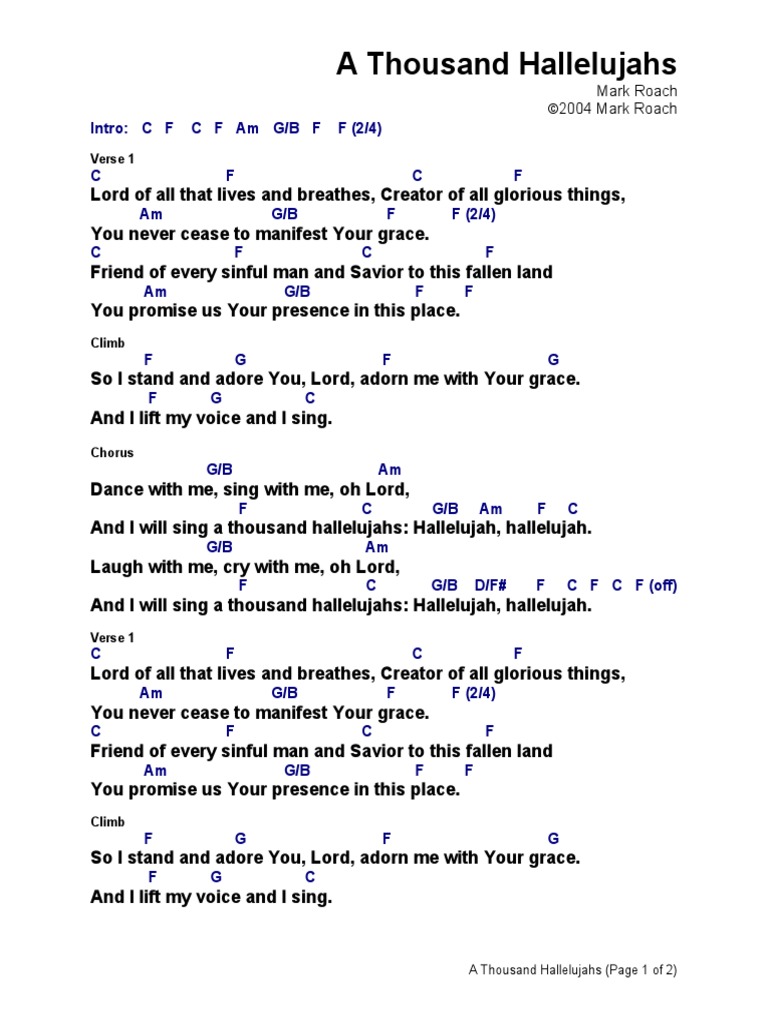 A Thousand Hallelujahs Chord C Song Structure Singles Music Nitaimba halleluya asubuhi (i will sing hallelujah in the morning) nitaimba halleluya mchana (i will sing hallelujah in the afternoon) seasons) wimbo huo ni halleluya (that song is hallelujah) (repeat). a thousand hallelujahs chord c song