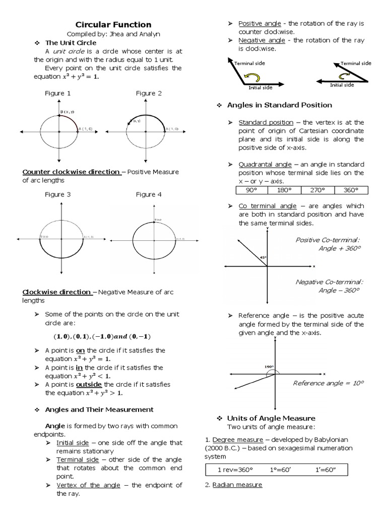 Circular Function: Unit Circle | PDF | Angle | Trigonometric Functions