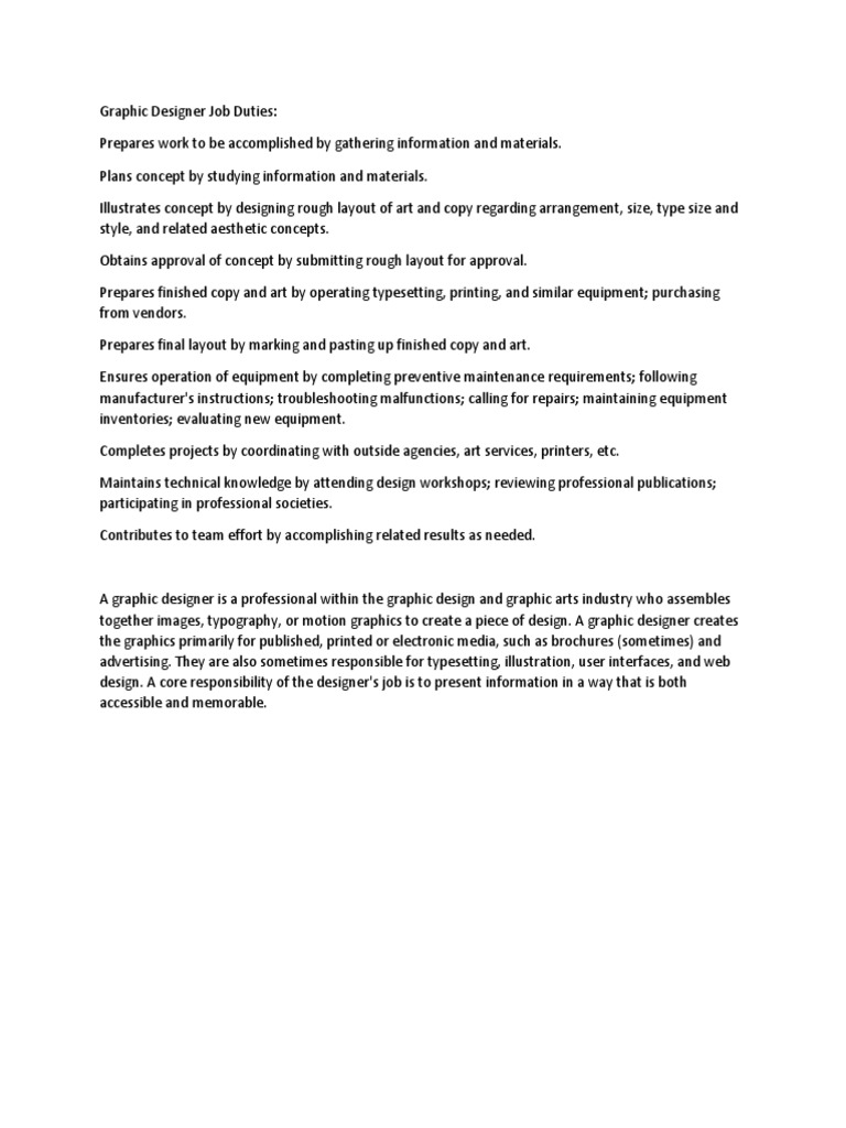 Graphic Designer Job Description Requirement