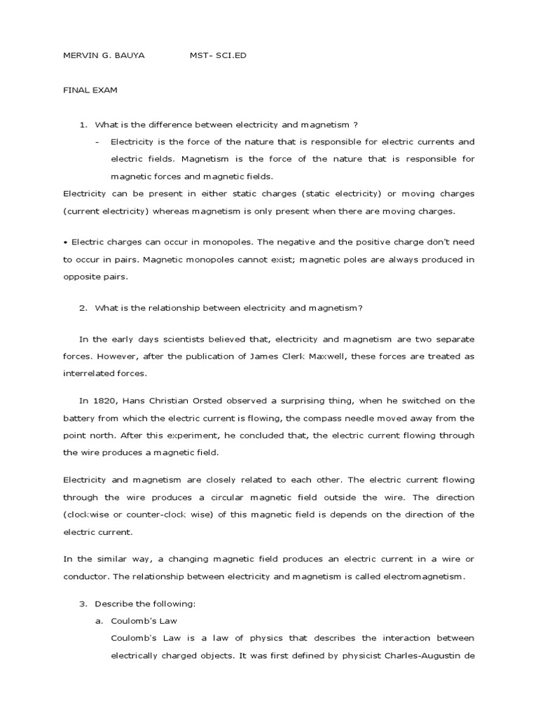 Electricity and Magnetism Exam Guide | PDF | Magnetic Field ...