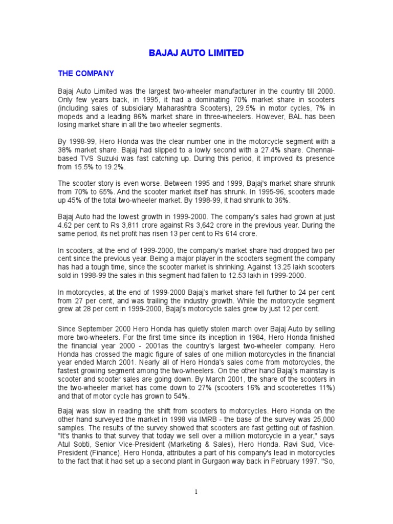 Bajaj Auto Ltd Pdf Motorcycle Transportation Engineering
