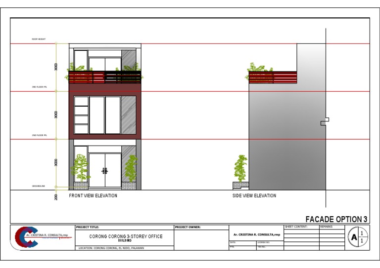 Facade Option 3: Front View Elevation Side View Elevation | PDF