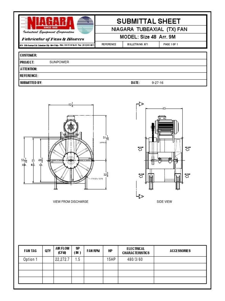 Niagara Tubeaxial (TX) Fan MODEL: Size 48 Arr. 9M: Customer: Project ...