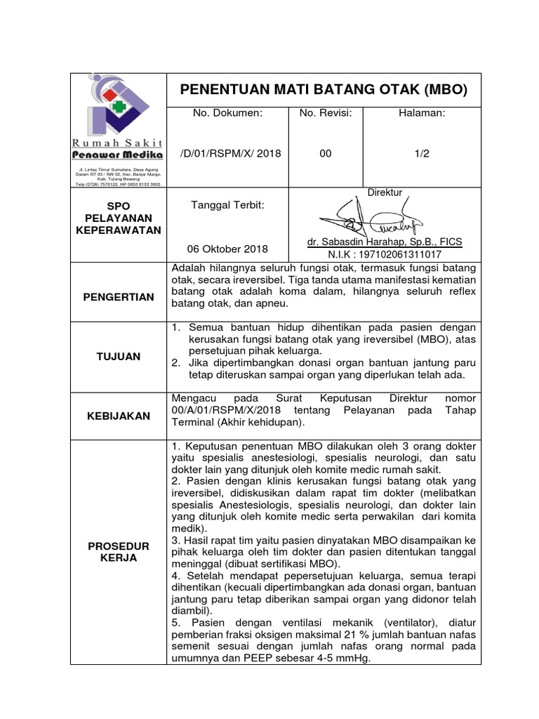 Prosedur Penentuan Mati Batang Otak | PDF