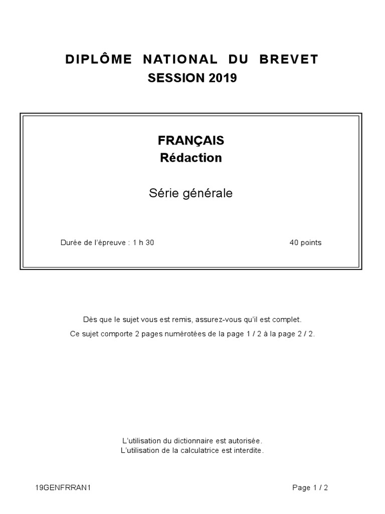 Que Faut Il Apprendre Pour Le Brevet Blanc De Français Francais Redaction Serie G Am19 | PDF