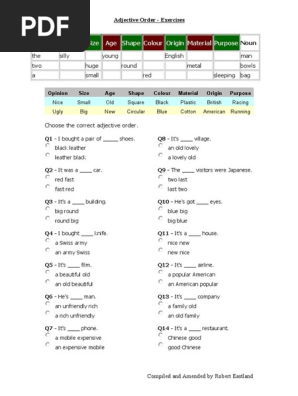 Adjective Order Exercises