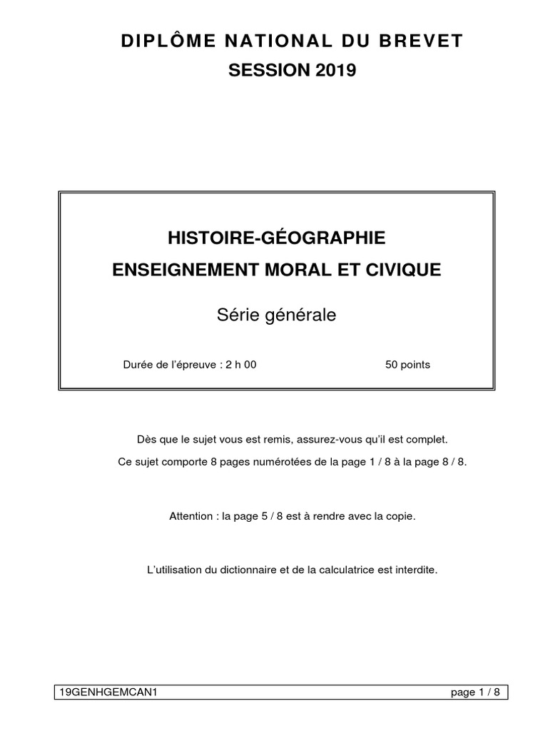 Correction Brevet 2023 Histoire Geo Emc Hgemc Serie G Am19 | PDF | France | Impôts