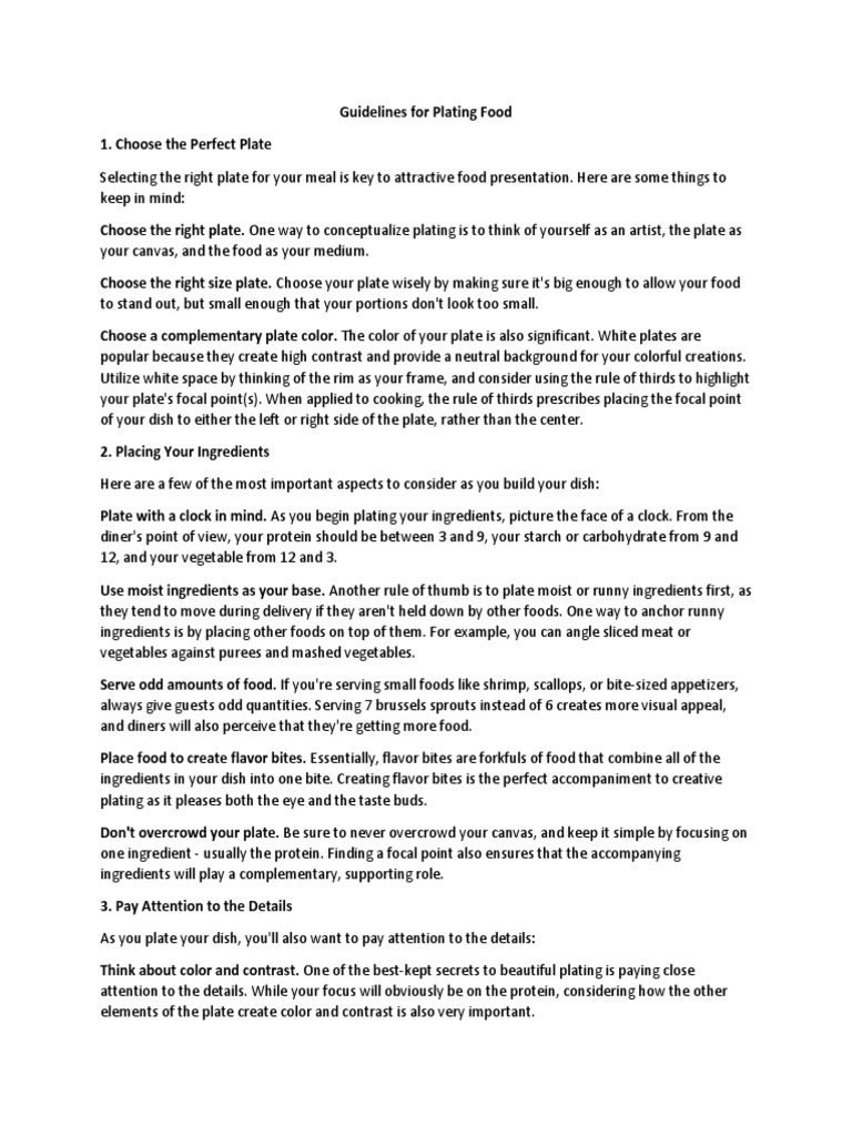 Guidelines For Plating Food PDF Garnish (Food) Sauce