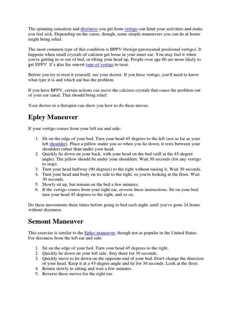 4 Home Exercises For BPPV Vertigo PDF Human Head And Neck Otology
