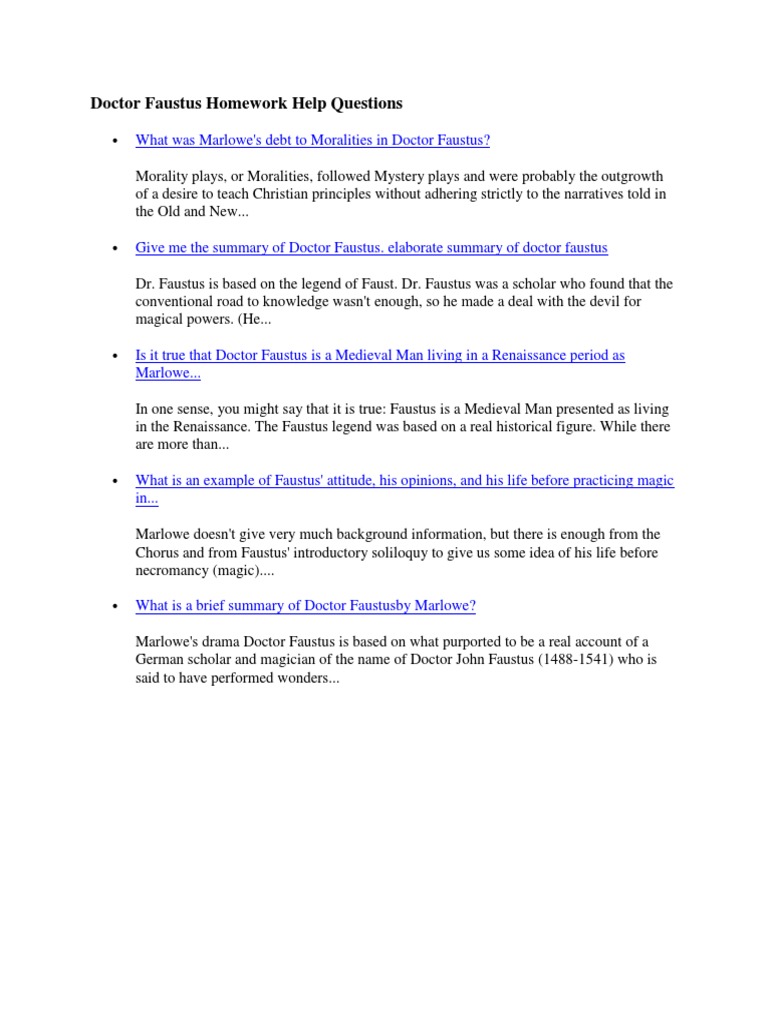 Doctor Faustus Homework Help Questions PDF Faust