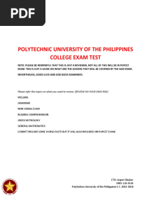 PUPCET Reviewer With Answer Keys
