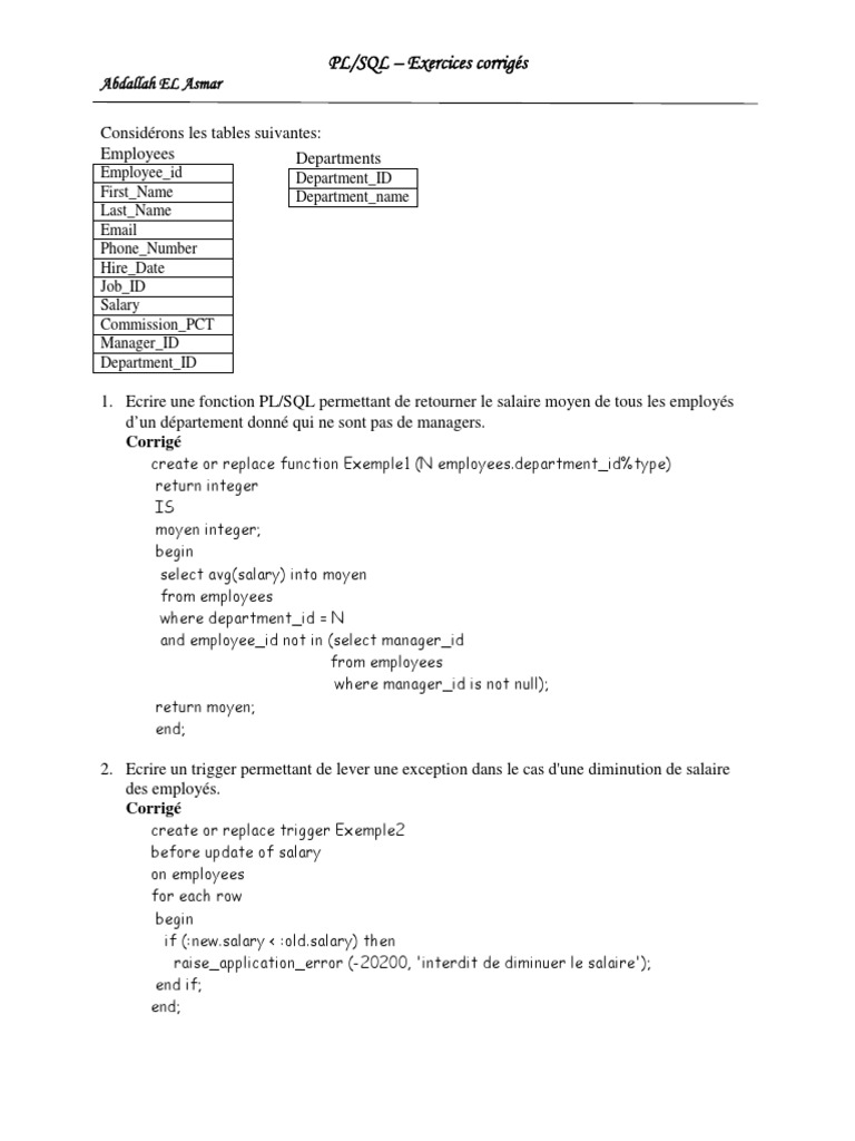 PL SQL Exercices Corriges | PDF | SQL | Gestion des données