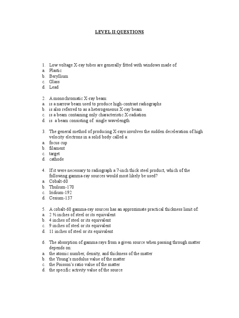 Level 2 Ques (1) RT | PDF | Radiography | X Ray