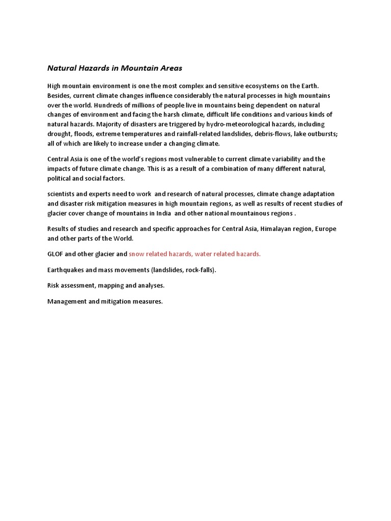 Mountain Climate Hazards Mitigation Pdf Science Mathematics