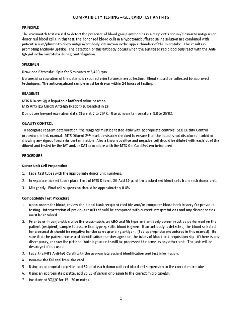 Gel Card Test for Blood Compatibility | PDF | Blood Transfusion | Blood ...