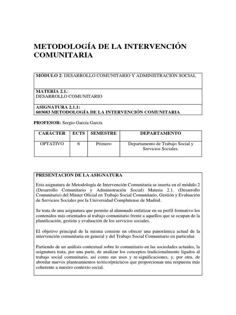 Metodología de Intervención Comunitaria | PDF | Trabajo Social | Liderazgo