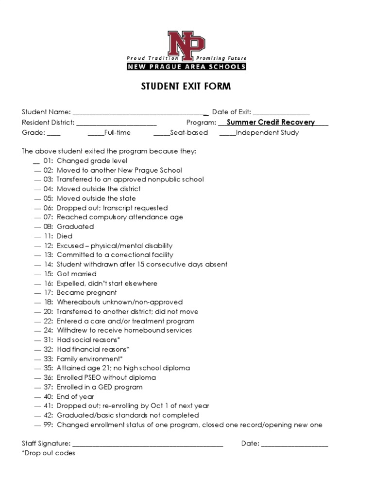 Exit Form Summer CR 2018 | PDF