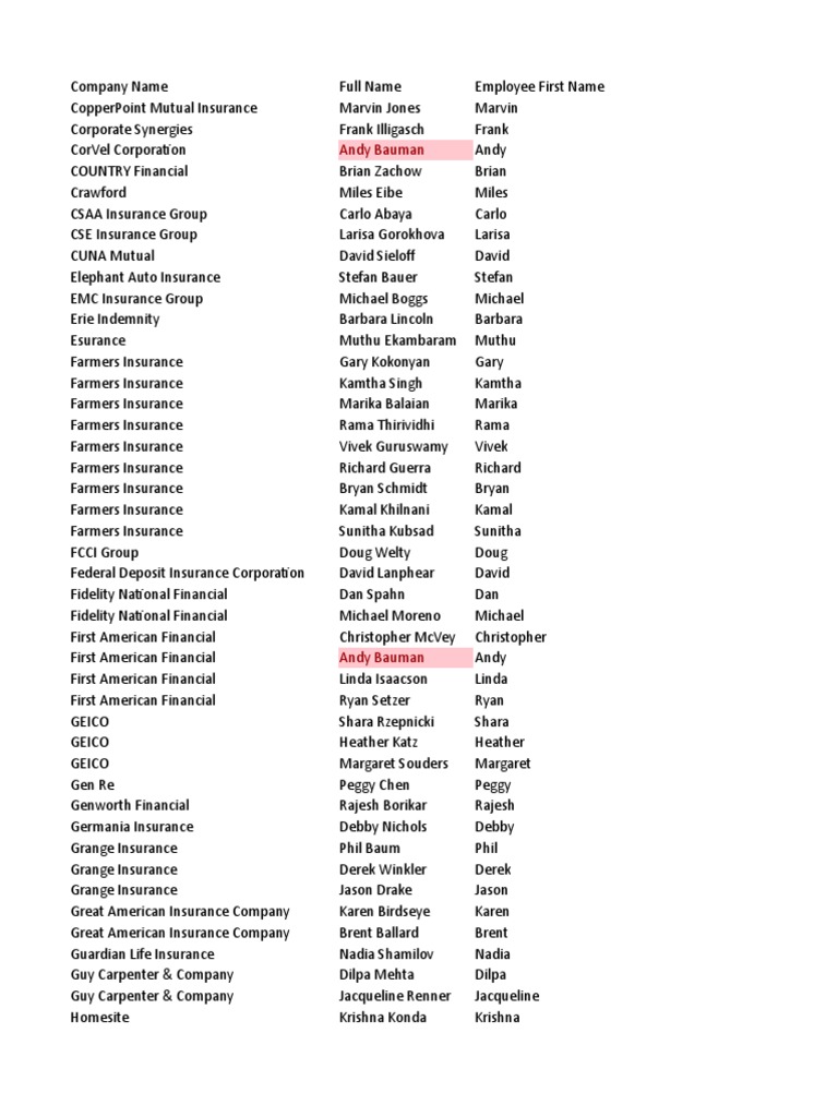 Employee Directory of Insurance Companies | PDF | Business Intelligence ...