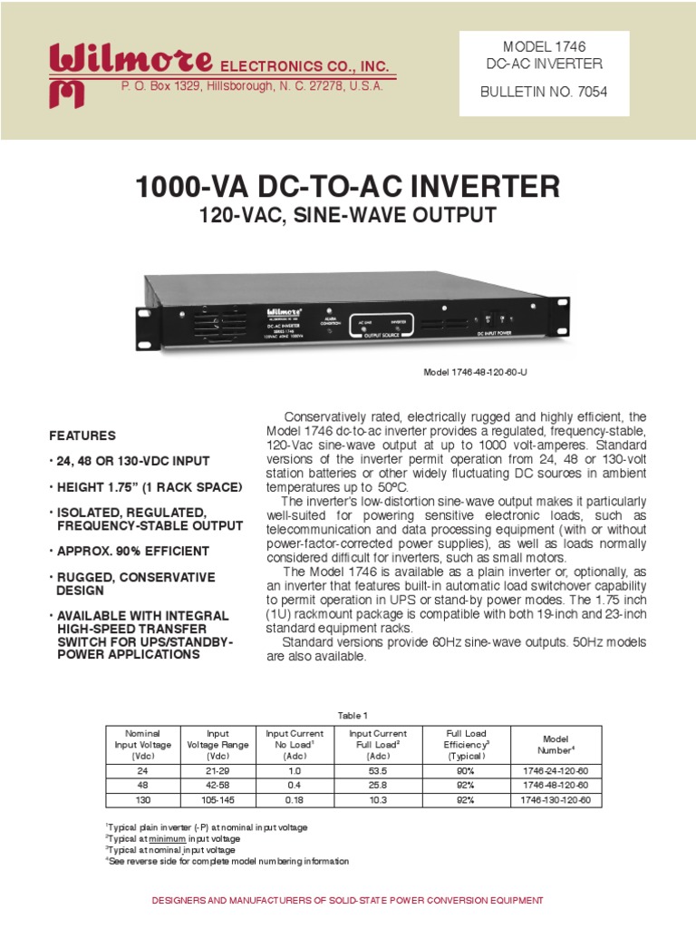 Wilmore 1000-VA DC-AC Inverter Model 1746 | PDF | Power Inverter ...