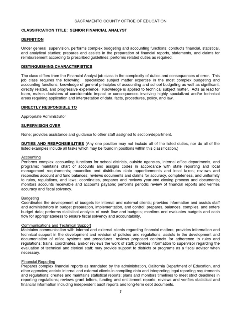 Senior Financial Analyst | PDF | Accounting | Evaluation