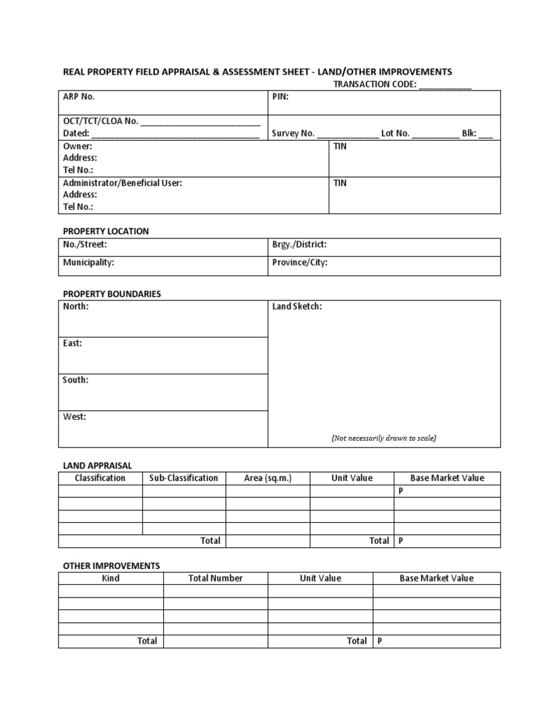 FORM FAAS Land Other Improvements PDF PDF Market Value Real