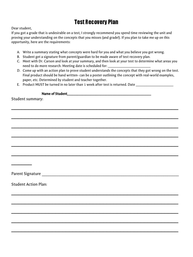 Test Recovery Plan | PDF