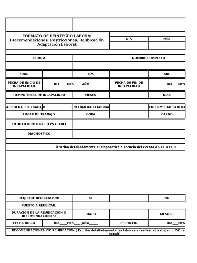 Formato de Reintegro Laboral | PDF | Salud y bienestar | Medicina