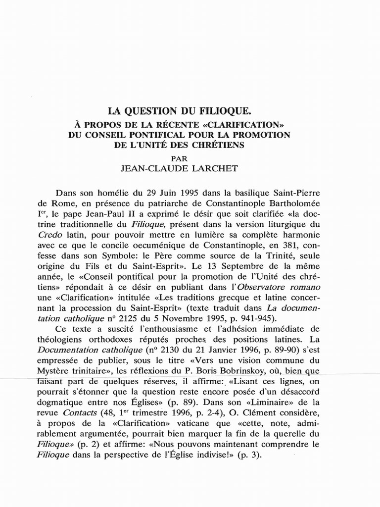 Clarification sur le Filioque | PDF | Trinité | Saint-Esprit