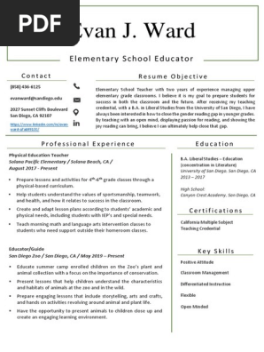 elementary teacher resume