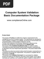 Computer System Validation Basic Documentation Package