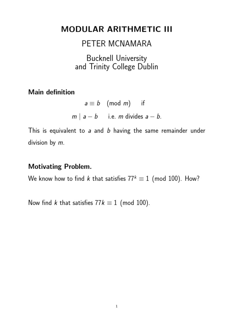 Modular Arithmetic III: Exploring Modular Arithmetic Through Examples ...