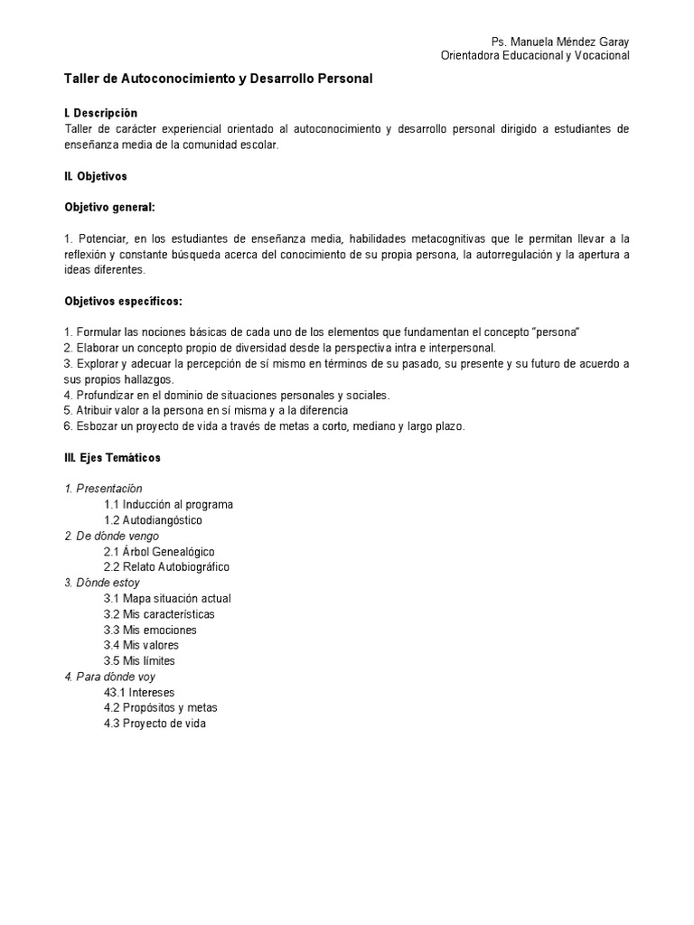Taller de Desarrollo Personal | PDF | Desarrollo personal | Las emociones
