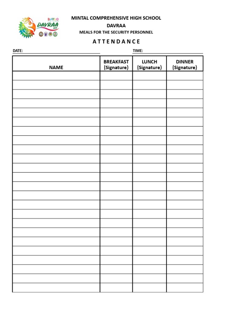 Davraa School Meal Attendance Log | PDF