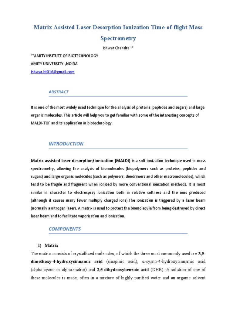 MALDI-TOF Mass Spectrometry Overview | PDF | Time Of Flight Mass ...