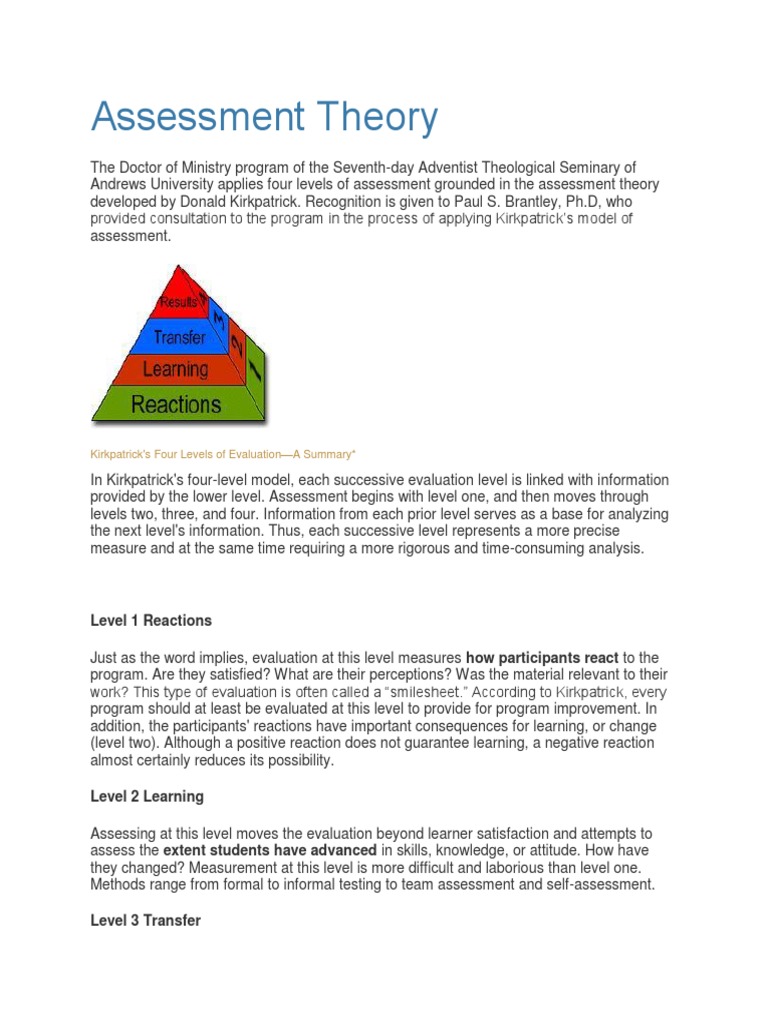 Assessment Theory: Level 1 Reactions | PDF | Educational Assessment ...