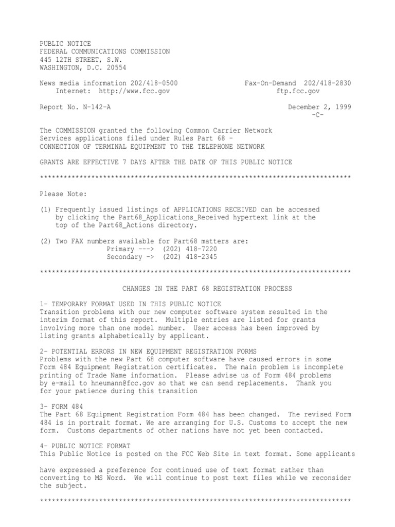 Part 68 Equipment Registration Updates | PDF | Modem | Fax