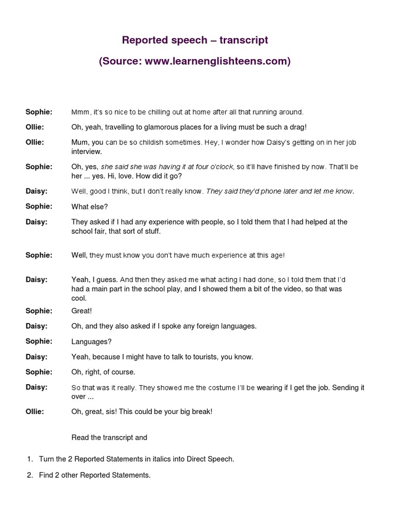 Reported Speech Transcript Analysis | PDF | Language Arts & Discipline