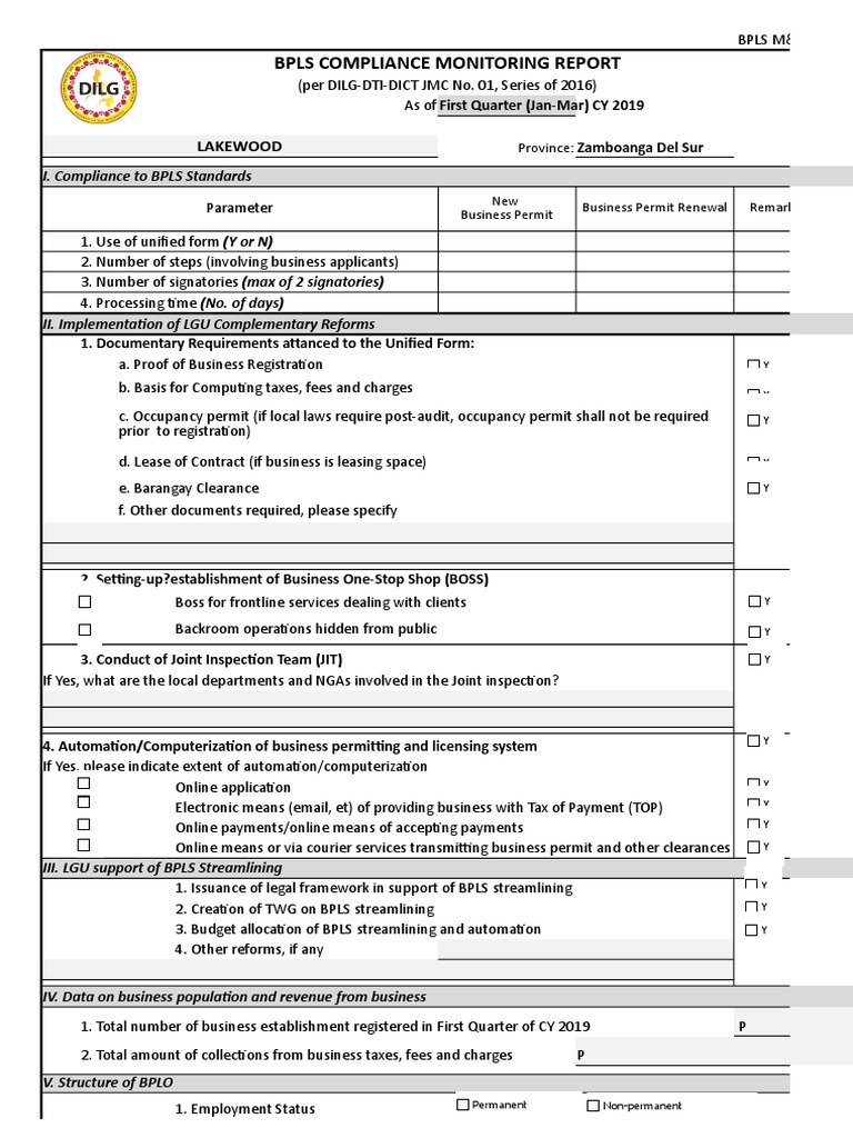Rev - Bpls Monitoring Report  PDF  Government  Government With Regard To Compliance Monitoring Report Template